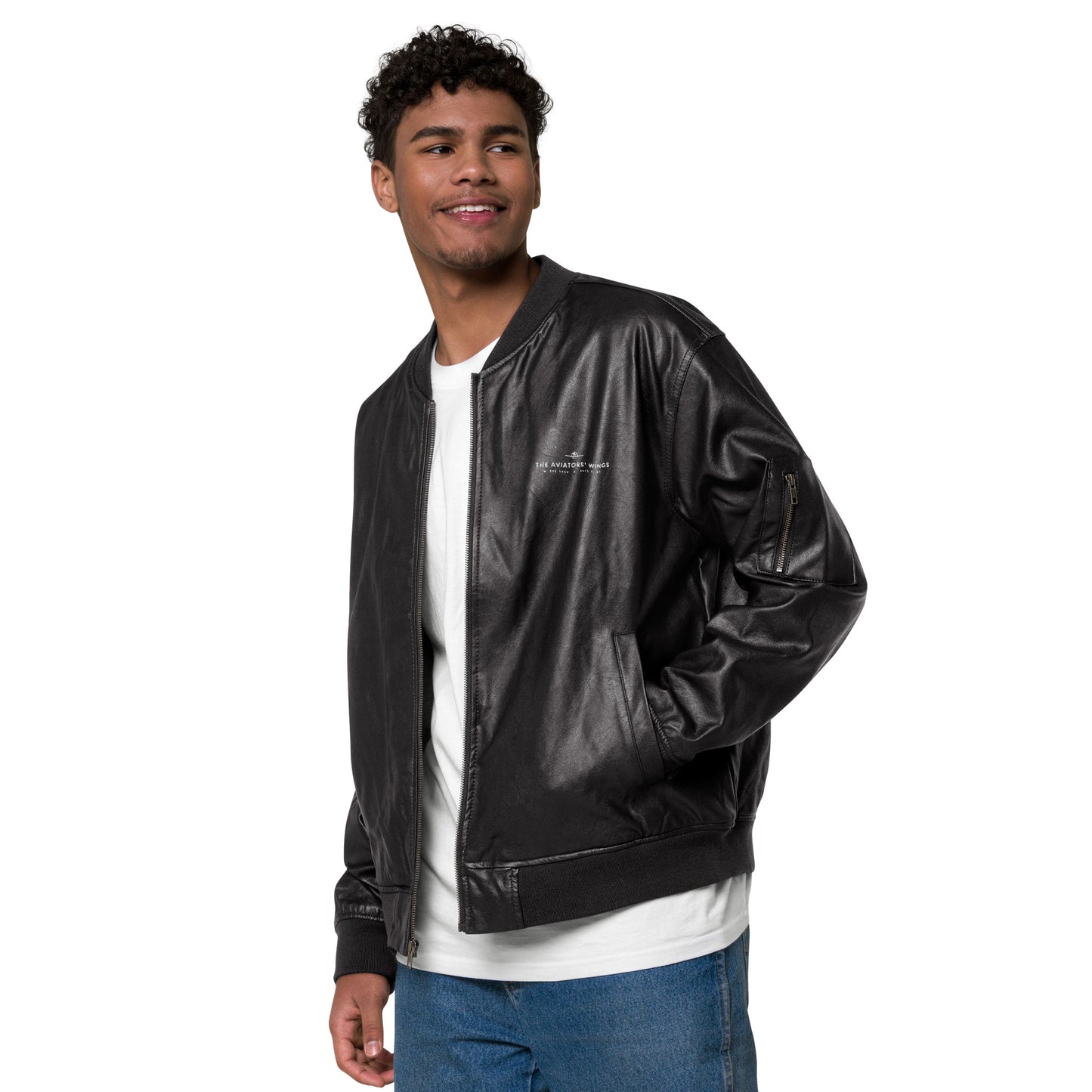 The Aviators' Wings Faux Leather Bomber Jacket