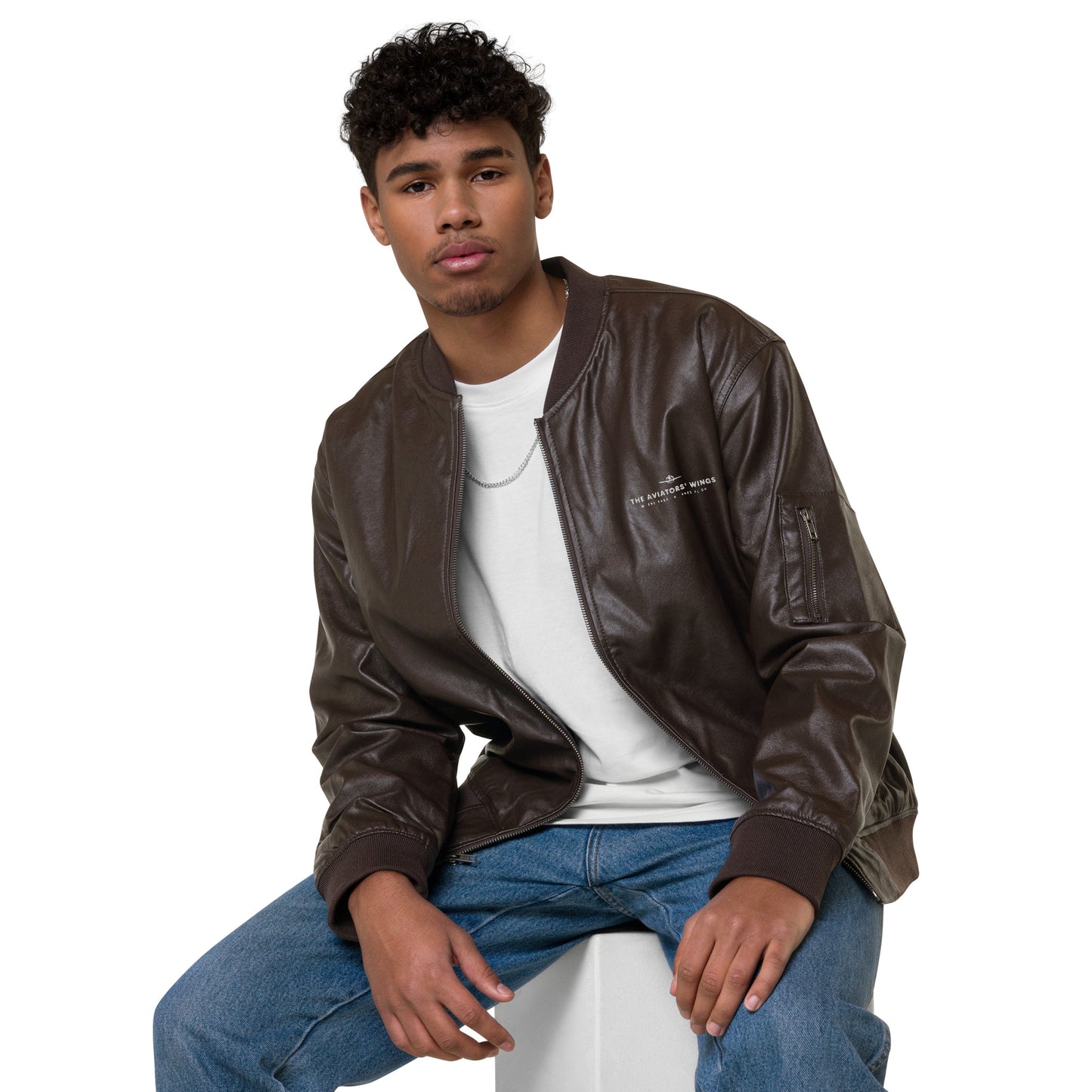 The Aviators' Wings Faux Leather Bomber Jacket