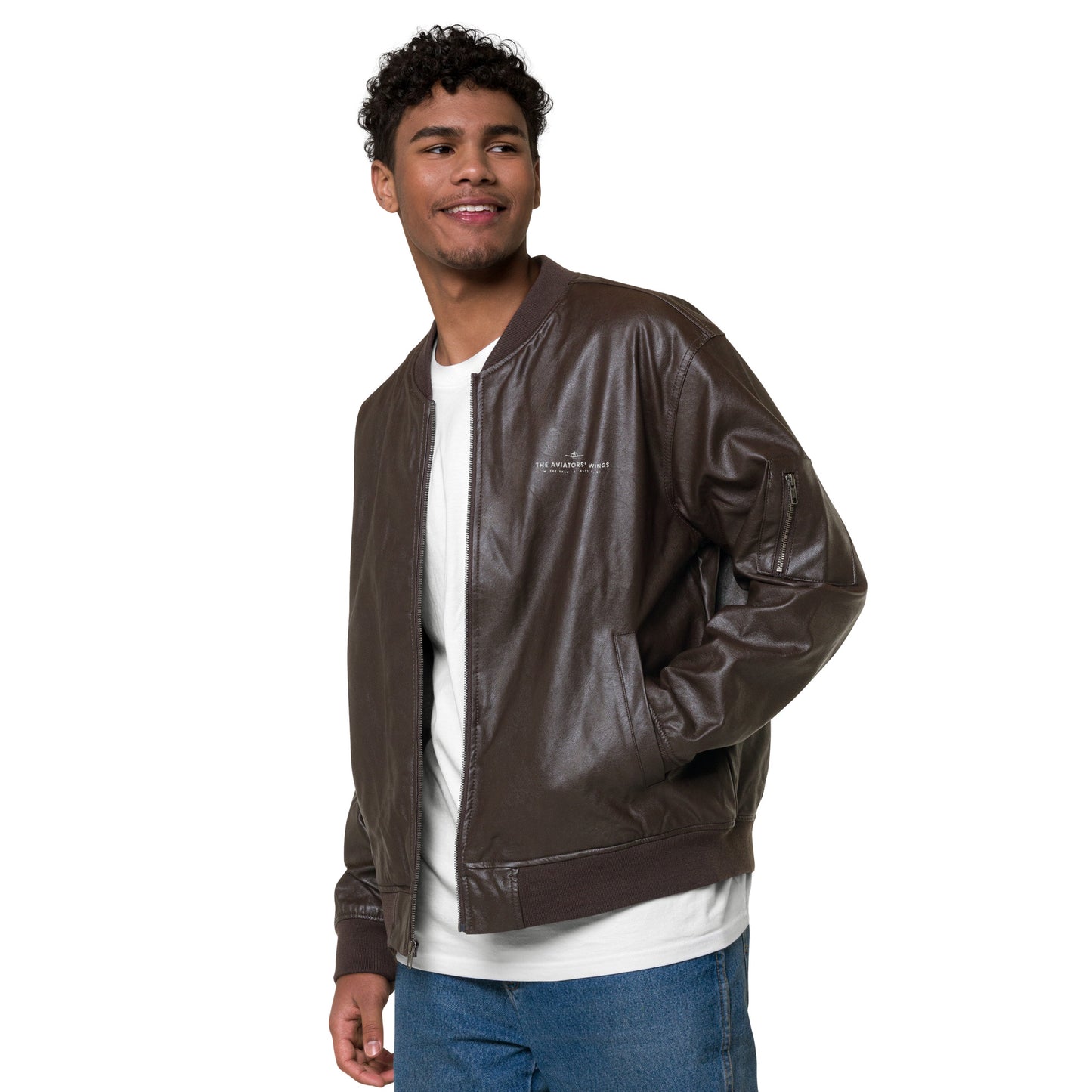 The Aviators' Wings Faux Leather Bomber Jacket