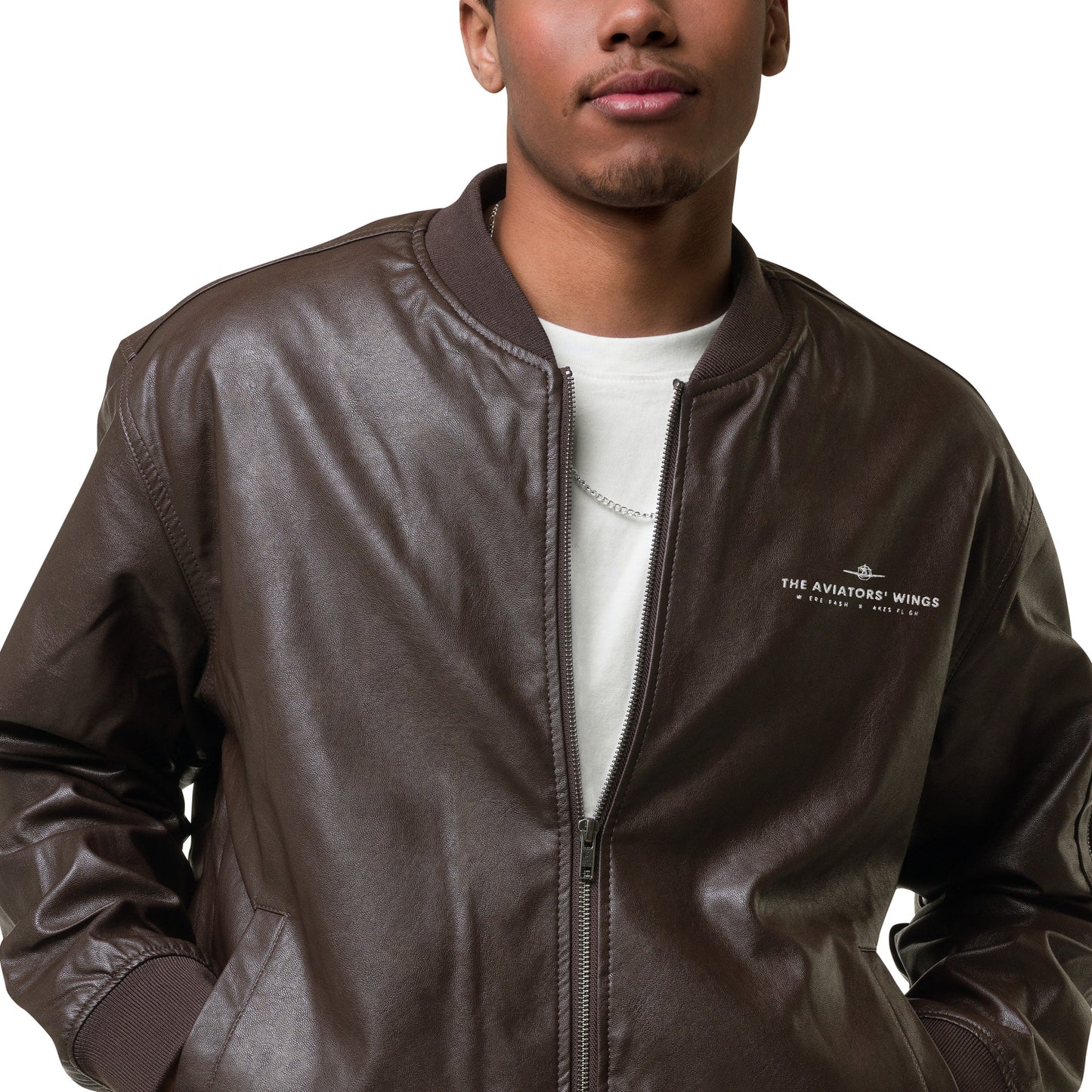 The Aviators' Wings Faux Leather Bomber Jacket